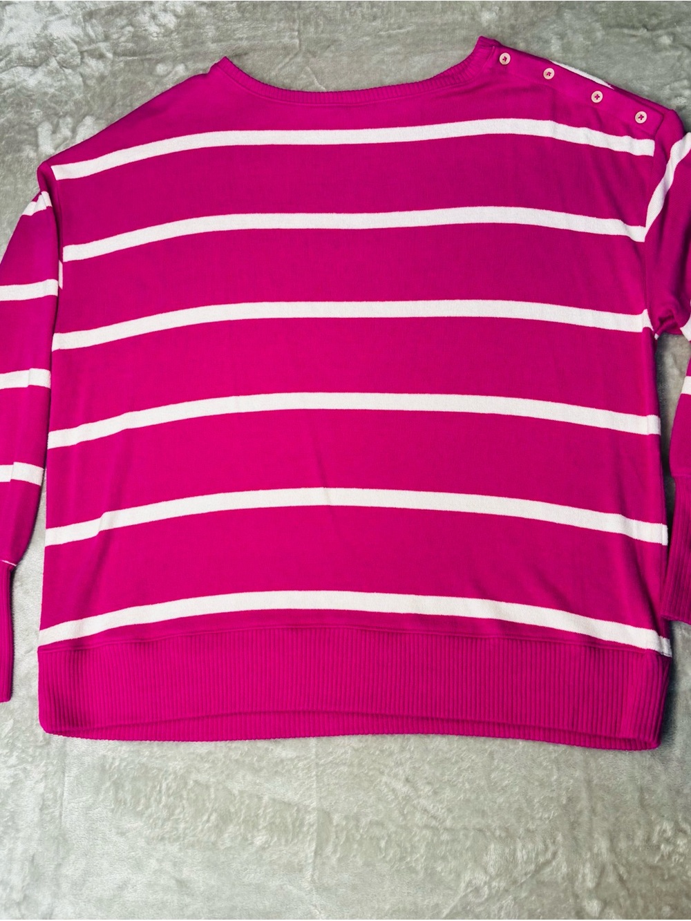 Sonoma Fuchsia and White Striped Boatneck Knit Top with Shoulder Buttons